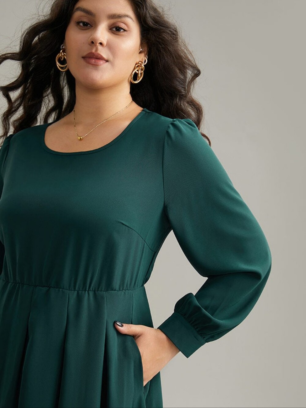 Bloomchic Static-Free Plain Pleated Pocket Dress, Dark Green, 2X, BNWT - Picture 6 of 11